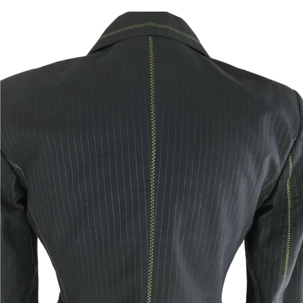 Roberto Cavalli Blazer Womens 44 Black Pinstripe Gold Stitching Snakeskin Liner - Picture 4 of 11